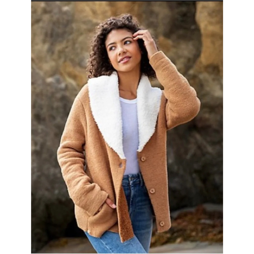BAREFOOT DREAMS HONEY CREAM COZYCHIC SHEARLING CARDIGAN SWEATER JACKET SZ 3X